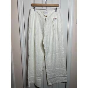 NEW Halston White Wide Leg 100% Linen Pants Womens Size 12
